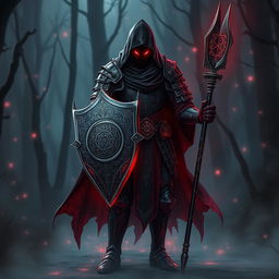 A spectral hexblood knight, their face obscured by a mysterious hood, stands poised and formidable