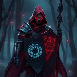 A spectral hexblood knight, their face obscured by a mysterious hood, stands poised and formidable