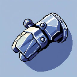 A pixel art representation of an iron gauntlet, featuring intricate details in a colorful pixelated style