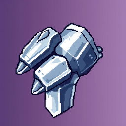 A pixel art representation of an iron gauntlet, featuring intricate details in a colorful pixelated style