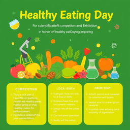 A vibrant and engaging poster for a scientific competition and exhibition in honor of Healthy Eating Day