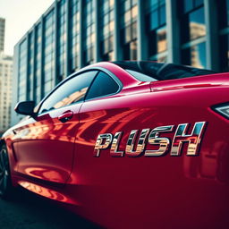 A striking red BMW sports car parked in a modern urban setting