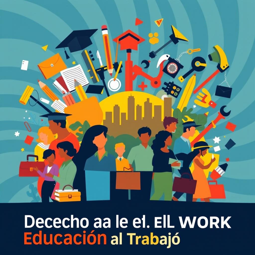 A powerful and vibrant poster showcasing the theme of the right to education and work