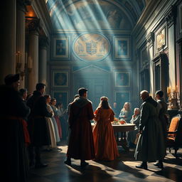 A vibrant and captivating documentary scene depicting the historical event of the assassination in the Medici Palace, Florence