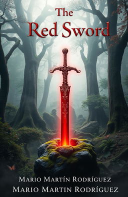 A captivating fantasy book cover for 'The Red Sword' by Mario Martín Rodríguez