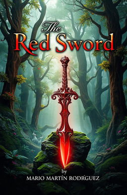 A captivating fantasy book cover for 'The Red Sword' by Mario Martín Rodríguez