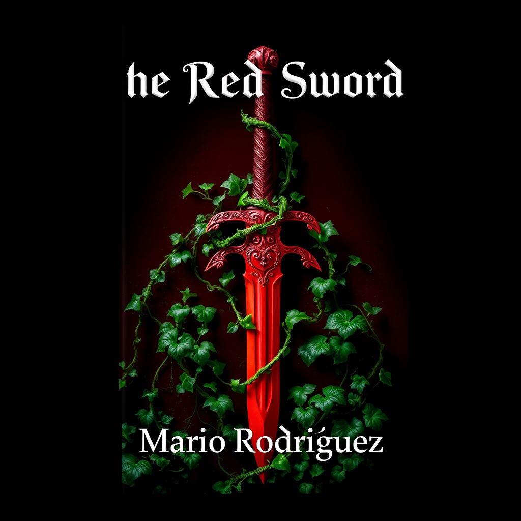 A striking fantasy book cover for 'The Red Sword' by Mario Rodríguez