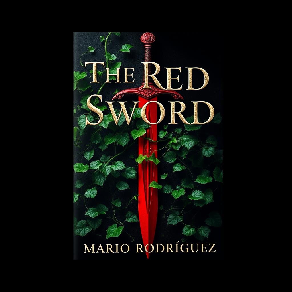 A striking fantasy book cover for 'The Red Sword' by Mario Rodríguez