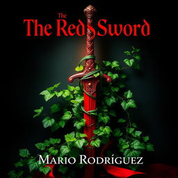 A striking fantasy book cover for 'The Red Sword' by Mario Rodríguez