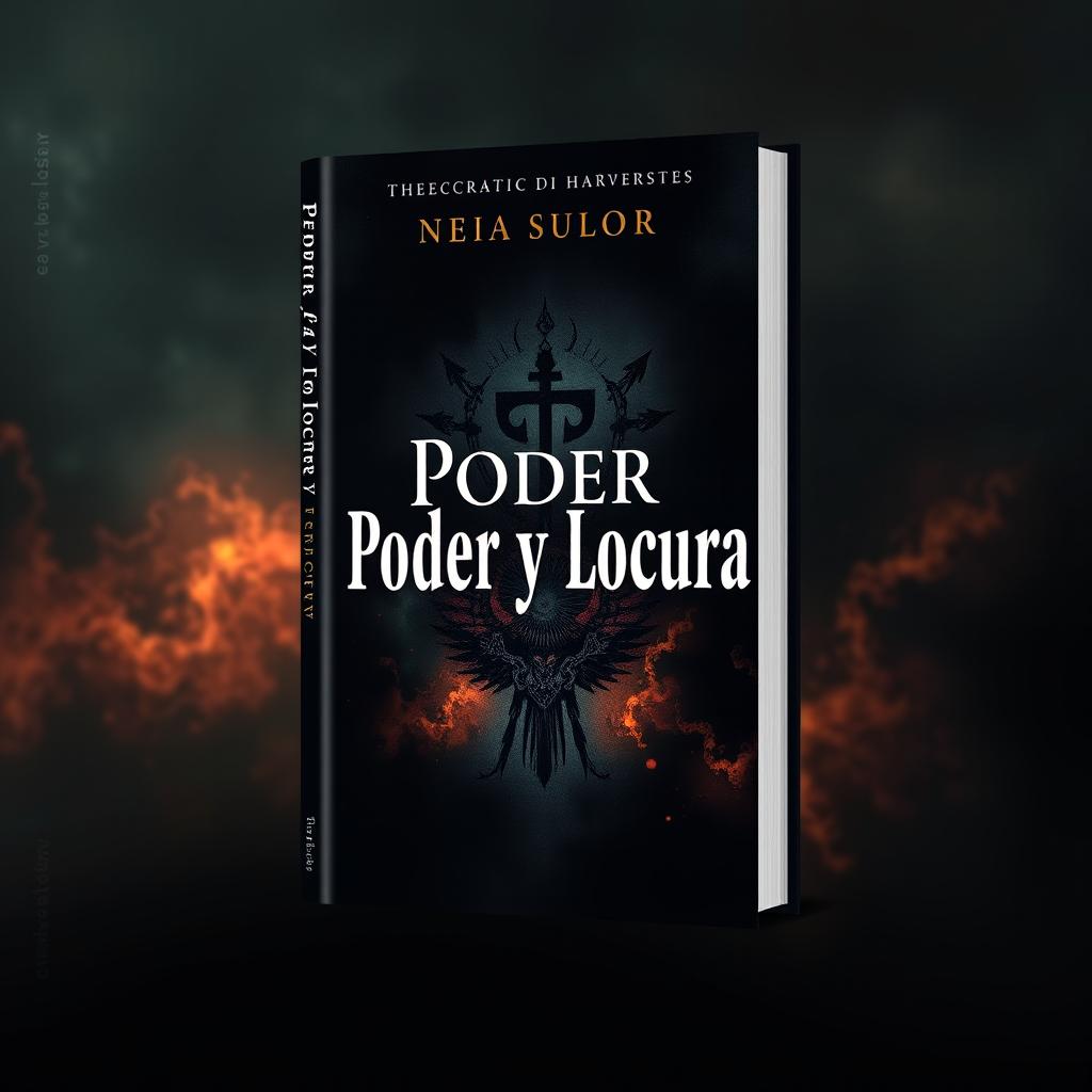 A striking book cover design for 'Poder y Locura', featuring a bold and centered title in an elegant serif font