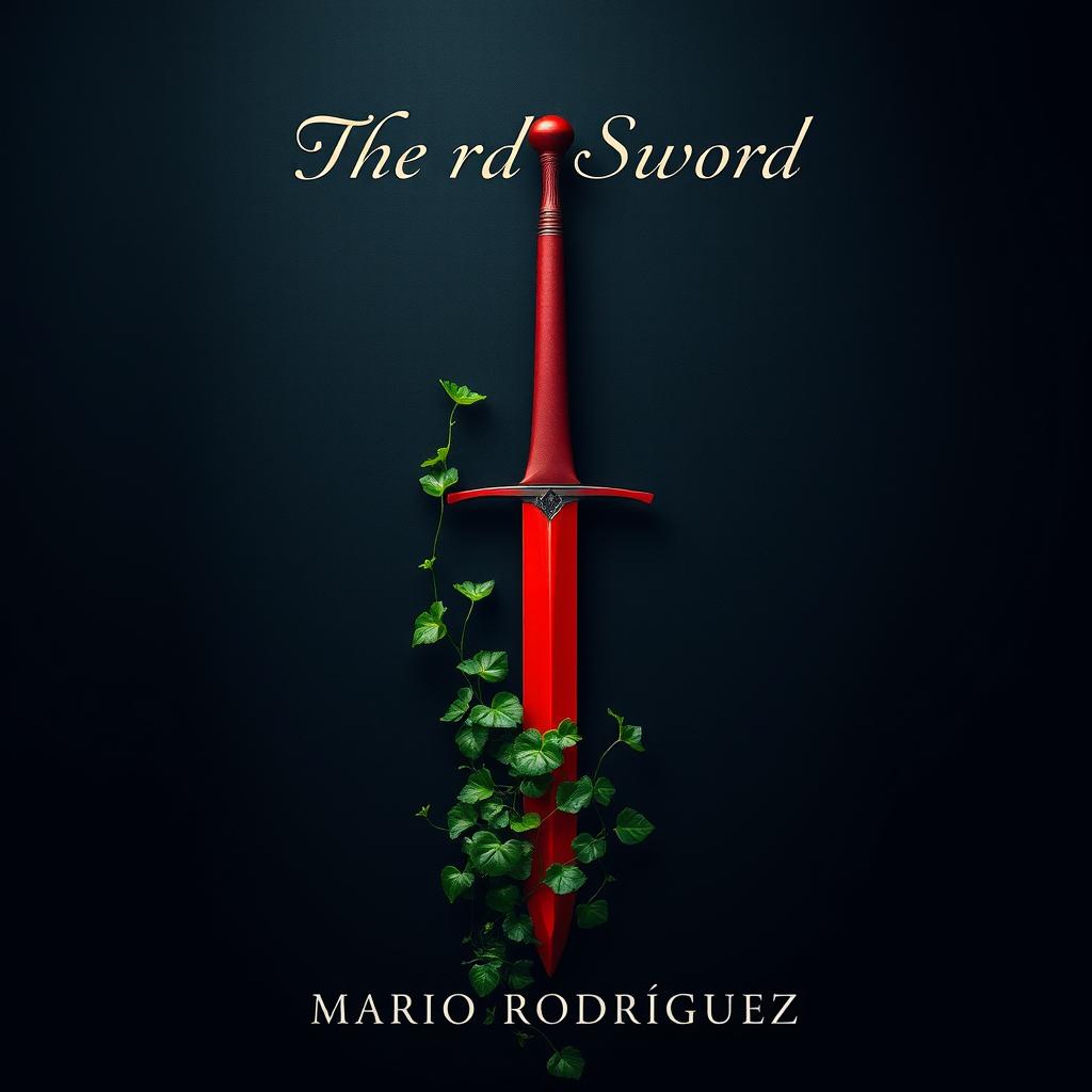 A minimalist fantasy book cover for 'The Red Sword' by Mario Rodríguez