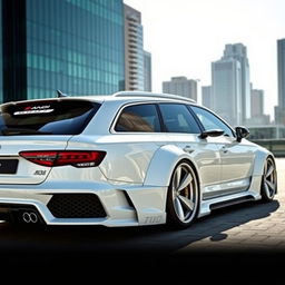 A stunning white Audi S4 B7 Avant featuring a wide body kit, showcasing its sleek and sporty design