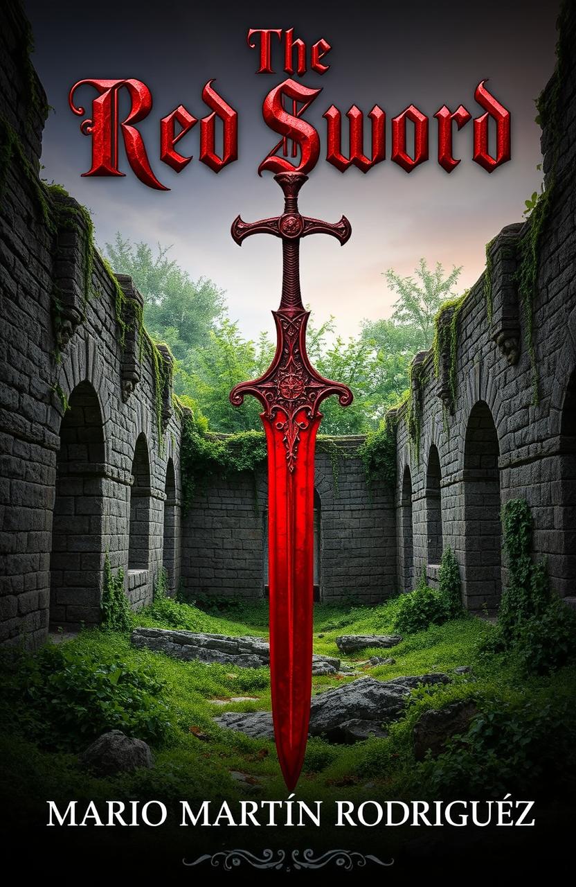 A captivating book cover for the fantasy novel 'The Red Sword' by Mario Martín Rodríguez