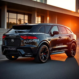 A sleek black Jaguar F-Pace SVR, showcasing its aggressive and sporty design