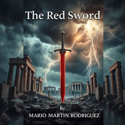 A striking book cover for the fantasy novel 'The Red Sword' by Mario Martín Rodríguez