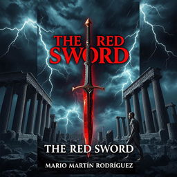 A striking book cover for the fantasy novel 'The Red Sword' by Mario Martín Rodríguez