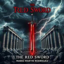 A striking book cover for the fantasy novel 'The Red Sword' by Mario Martín Rodríguez