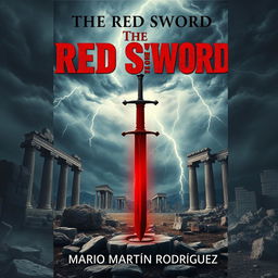 A striking book cover for the fantasy novel 'The Red Sword' by Mario Martín Rodríguez