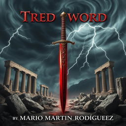 A dramatic book cover for the fantasy novel 'The Red Sword' by Mario Martín Rodríguez