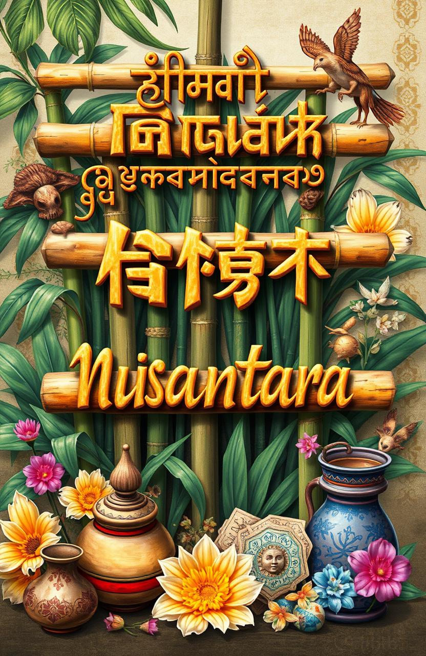 A detailed and artistic representation of various Nusantara scripts, showcasing their unique designs and characteristics