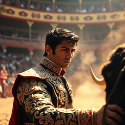 A captivating scene from 'Sangre y Arena' (Blood and Sand) featuring the iconic actor Rodolfo Valentino in a passionate, dramatic moment