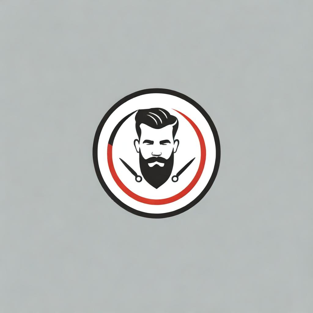 Create a chic and masculine logo for a barber shop named 'Daher'. Incorporate elements like barber pole, scissors, and a grooming brush into the design, using a color palette of black, white, and red.