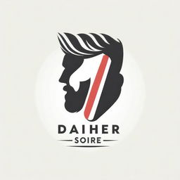 Create a chic and masculine logo for a barber shop named 'Daher'. Incorporate elements like barber pole, scissors, and a grooming brush into the design, using a color palette of black, white, and red.