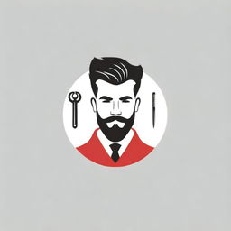 Create a chic and masculine logo for a barber shop named 'Daher'. Incorporate elements like barber pole, scissors, and a grooming brush into the design, using a color palette of black, white, and red.