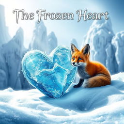 A captivating fantasy book cover for 'The Frozen Heart', featuring a striking winter landscape blanketed in soft, shimmering snow