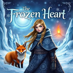 An enchanting fantasy book cover for 'The Frozen Heart', featuring a brave young girl named Santana, with long, flowing hair and a determined expression