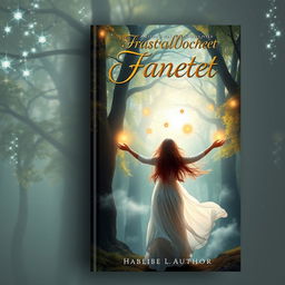 A captivating book cover design featuring a mystical forest with ethereal lighting