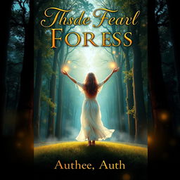 A captivating book cover design featuring a mystical forest with ethereal lighting