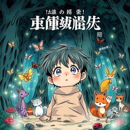 A dynamic manga-style book cover depicting a lonely child abandoned by their parents in a magical forest