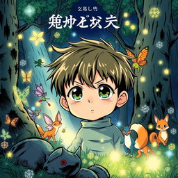 A dynamic manga-style book cover depicting a lonely child abandoned by their parents in a magical forest