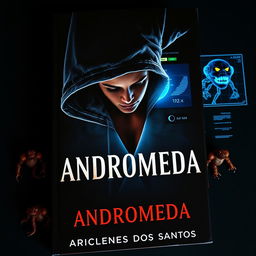 A captivating and dark book cover for the novel 'Andromeda', depicting an Angolan doctor leading his team in the search for a vaccine for a global disease