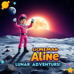 A whimsical and imaginative movie poster for a film titled "Policeman Aline: Lunar Adventures