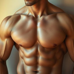 A beautifully sculpted male chest, showcasing defined muscles and a light sheen of sweat, evoking a sense of strength and allure