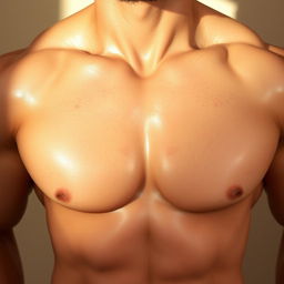 A beautifully sculpted male chest, showcasing defined muscles and a light sheen of sweat, evoking a sense of strength and allure