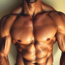 A beautifully sculpted male chest, showcasing defined muscles and a light sheen of sweat, evoking a sense of strength and allure