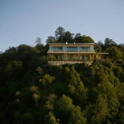 A picturesque house perched atop a lush green hill