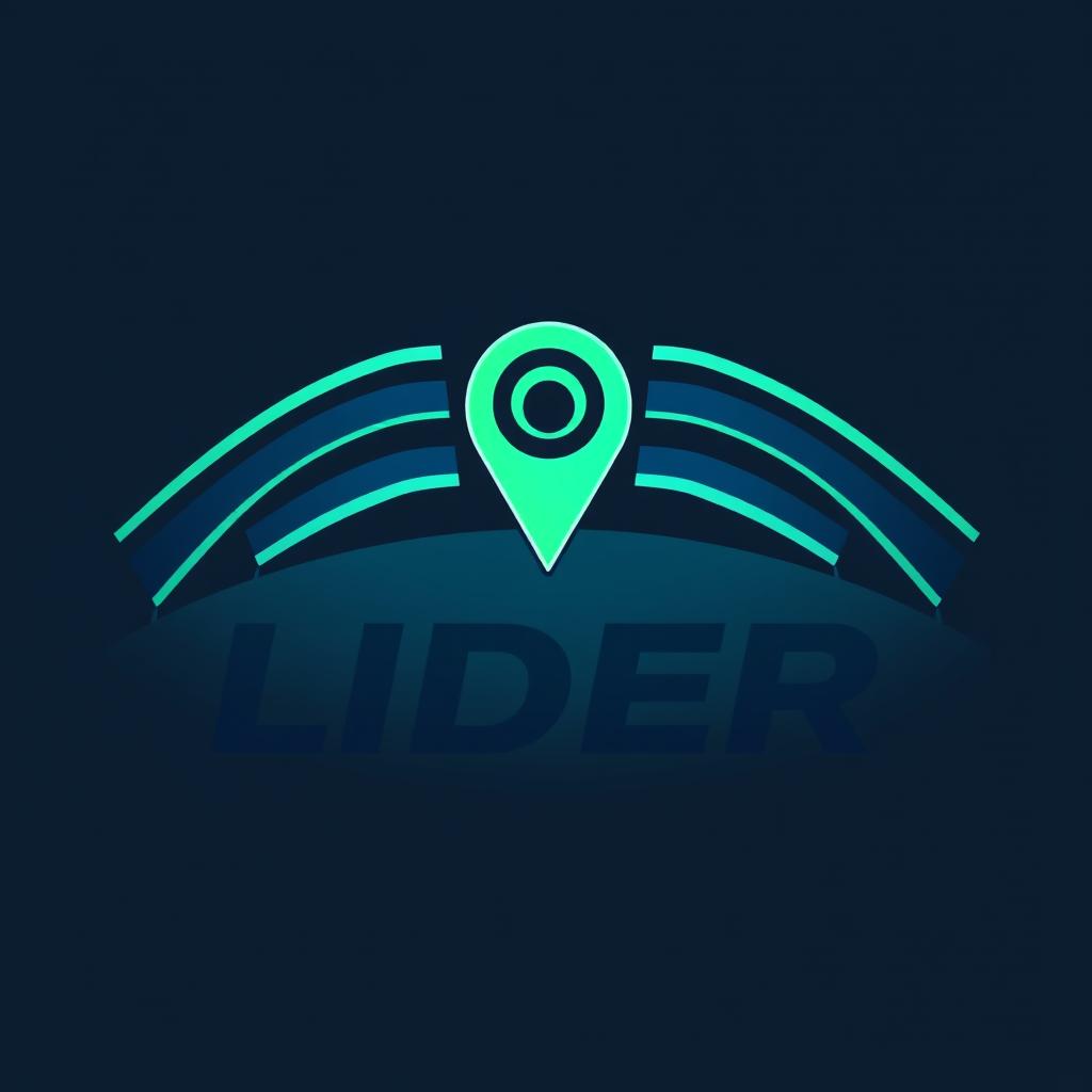 A logo design for a vehicle tracking company named "LIDER", featuring a prominent GPS symbol combined with wave signals representing connectivity and tracking accuracy