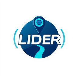 A logo design for a vehicle tracking company named "LIDER", featuring a prominent GPS symbol surrounded by wave signals that represent connectivity and tracking