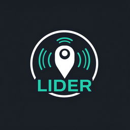 A logo design for a vehicle tracking company named "LIDER", featuring a prominent GPS symbol surrounded by wave signals that represent connectivity and tracking