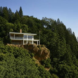 A picturesque house perched atop a lush green hill