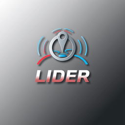 A professional logo design for a vehicle tracking company named "LIDER", featuring a prominent GPS symbol surrounded by wave signals that symbolize connectivity and real-time tracking