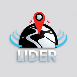 A professional logo design for a vehicle tracking company named "LIDER", featuring a prominent GPS symbol surrounded by wave signals that symbolize connectivity and real-time tracking