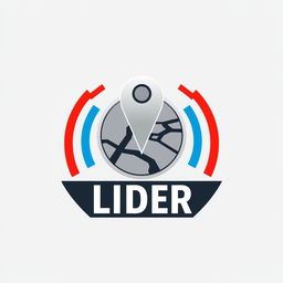 A professional logo design for a vehicle tracking company named "LIDER", featuring a prominent GPS symbol surrounded by wave signals that symbolize connectivity and real-time tracking