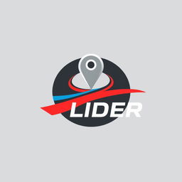 A professional logo design for a vehicle tracking company named "LIDER", incorporating a prominent GPS symbol surrounded by wave signals that represent connectivity and real-time tracking