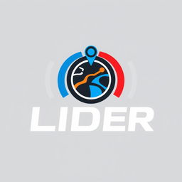 A professional logo design for a vehicle tracking company named "LIDER", incorporating a prominent GPS symbol surrounded by wave signals that represent connectivity and real-time tracking