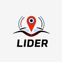 A professional logo design for a vehicle tracking company named "LIDER", incorporating a prominent GPS symbol surrounded by wave signals that represent connectivity and real-time tracking